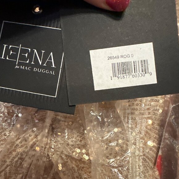 Ienna For Mac Duggal Sequin Long Sleeve High-Low Cocktail Dress Size 0 Gold - Picture 4 of 14